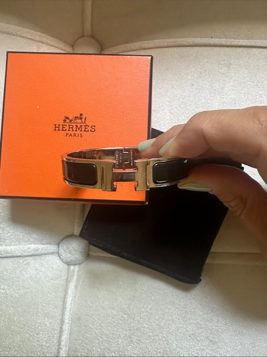 Hermes Jewelry - Hermes H Bracelet in Black and Silver, Authentic